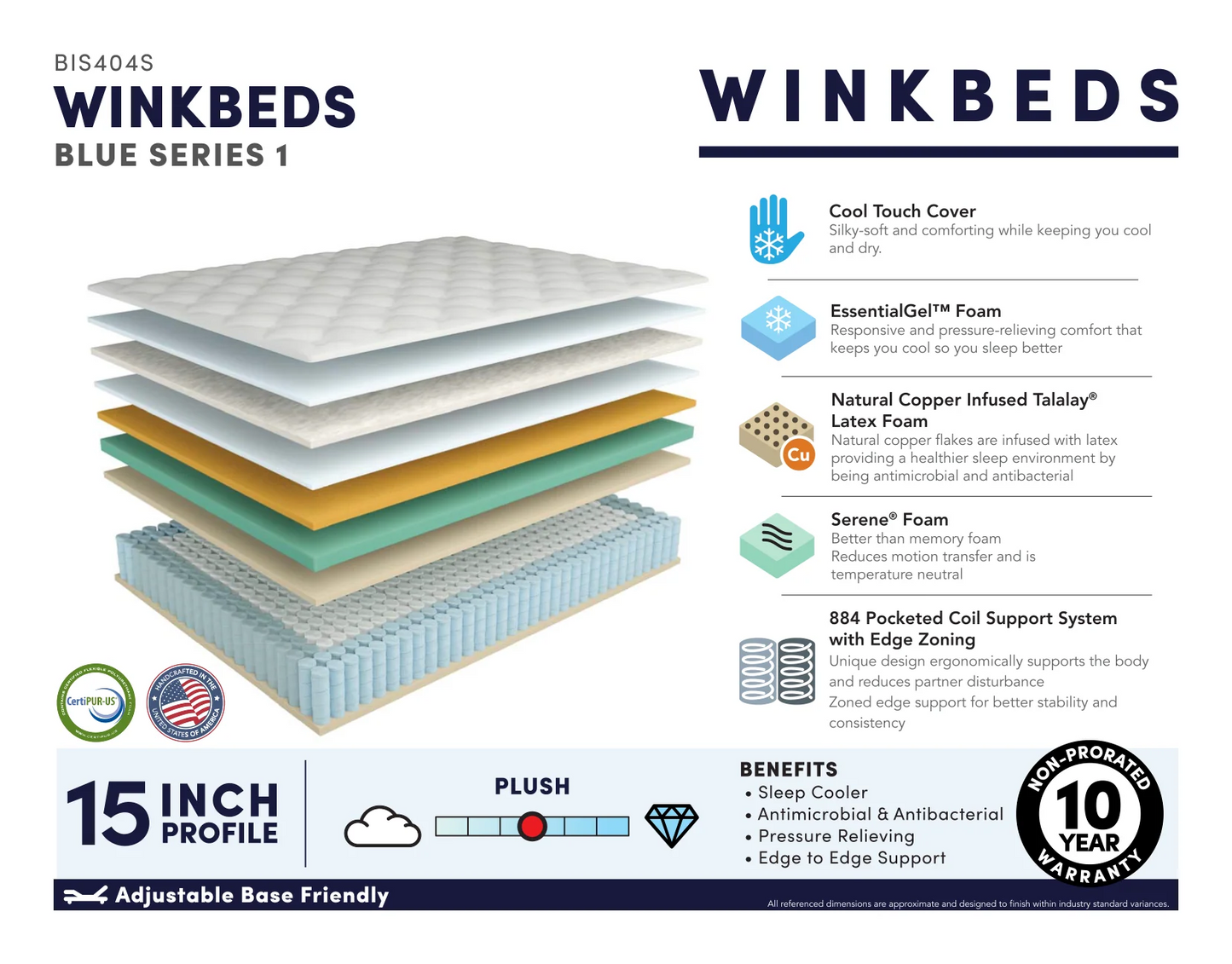 The WinkBed Blue S1 15" Mattress | Plush Latex Hybrid