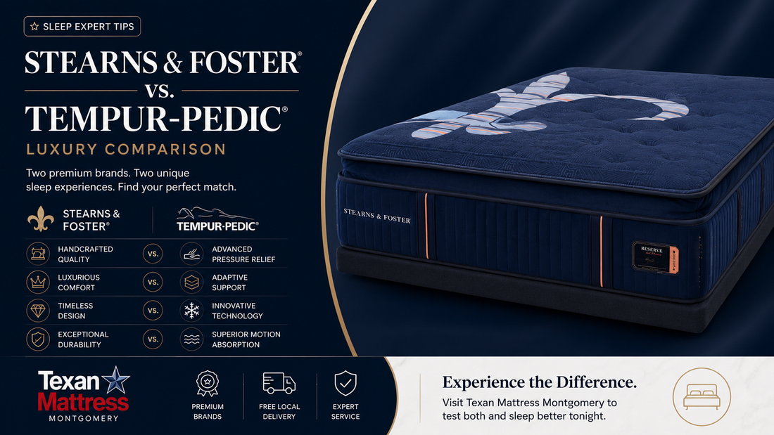Stearns & Foster vs TEMPUR-Pedic luxury mattress comparison at Texan Mattress Montgomery, TX