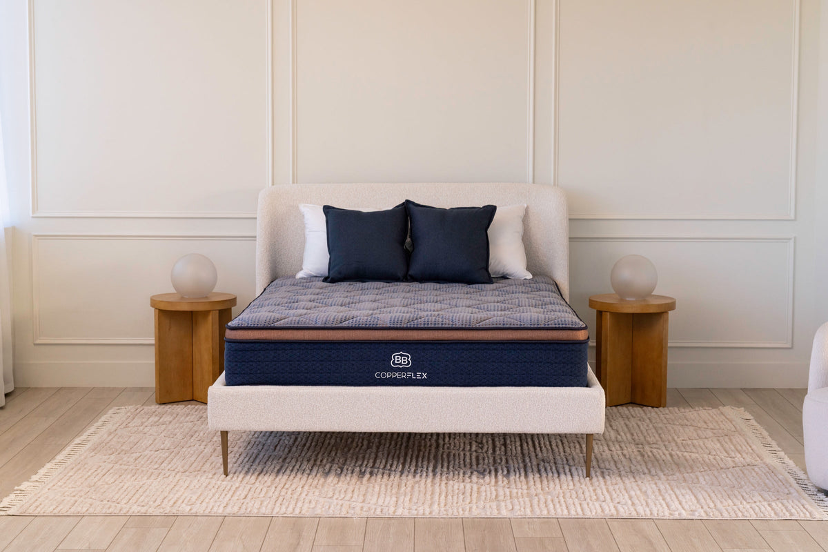 Brooklyn Bedding CopperFlex 12-inch hybrid mattress in a styled bedroom