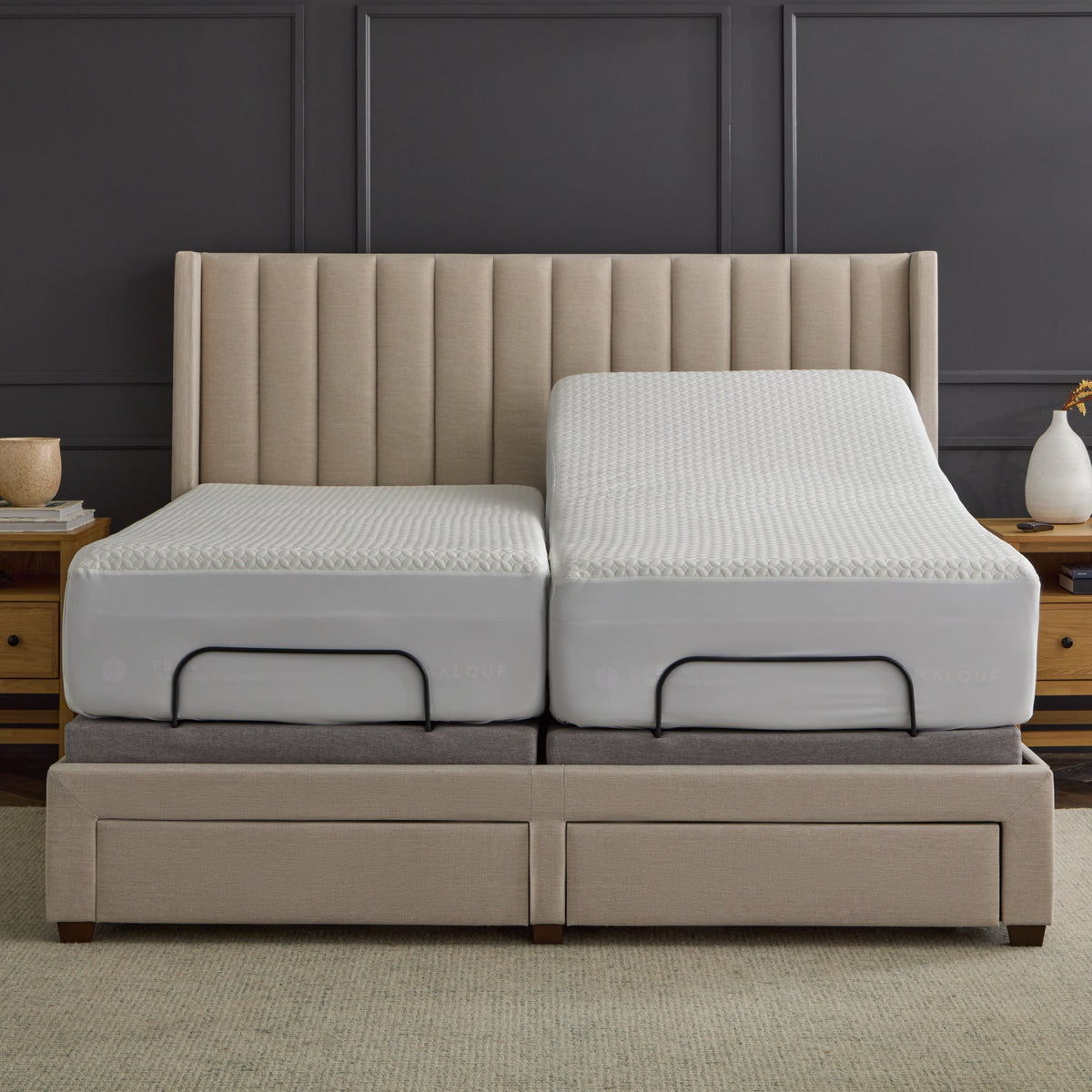 Malouf Five Sided HyperChill mattress protector on an adjustable bed