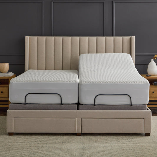 Malouf Five Sided HyperChill mattress protector on an adjustable bed